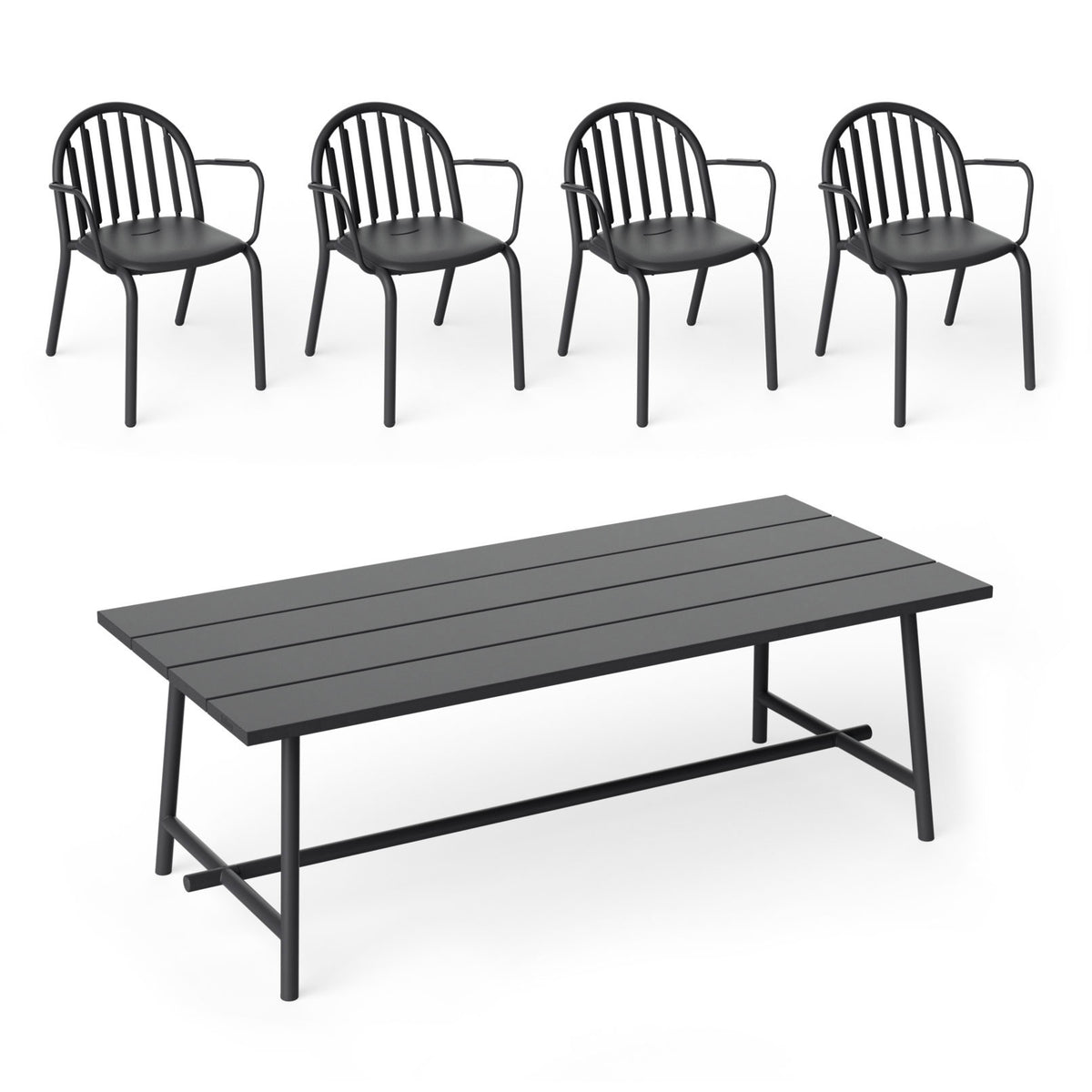 Fatboy - Fred's Outdoor Tisch 220 x 100 cm + Armlehnstuhl (4er Set) | anthrazit