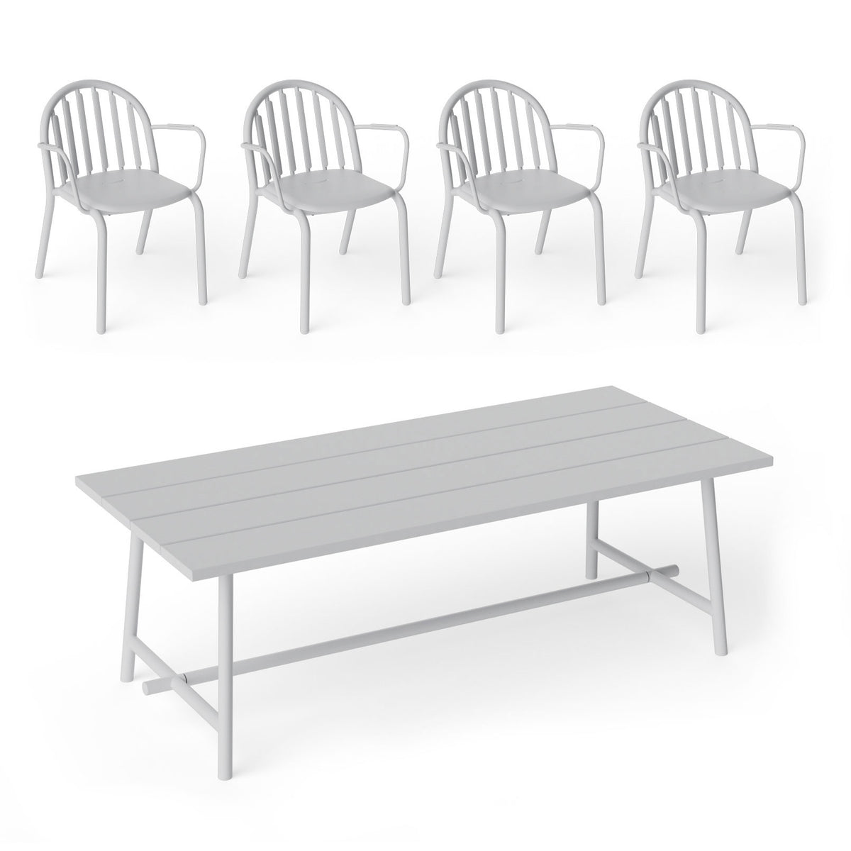 Fatboy - Fred's Outdoor Tisch 220 x 100 cm + Armlehnstuhl (4er Set) | hellgrau