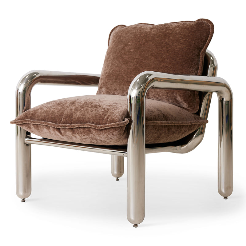 HKliving - Chrom Loungesessel | samtbraun