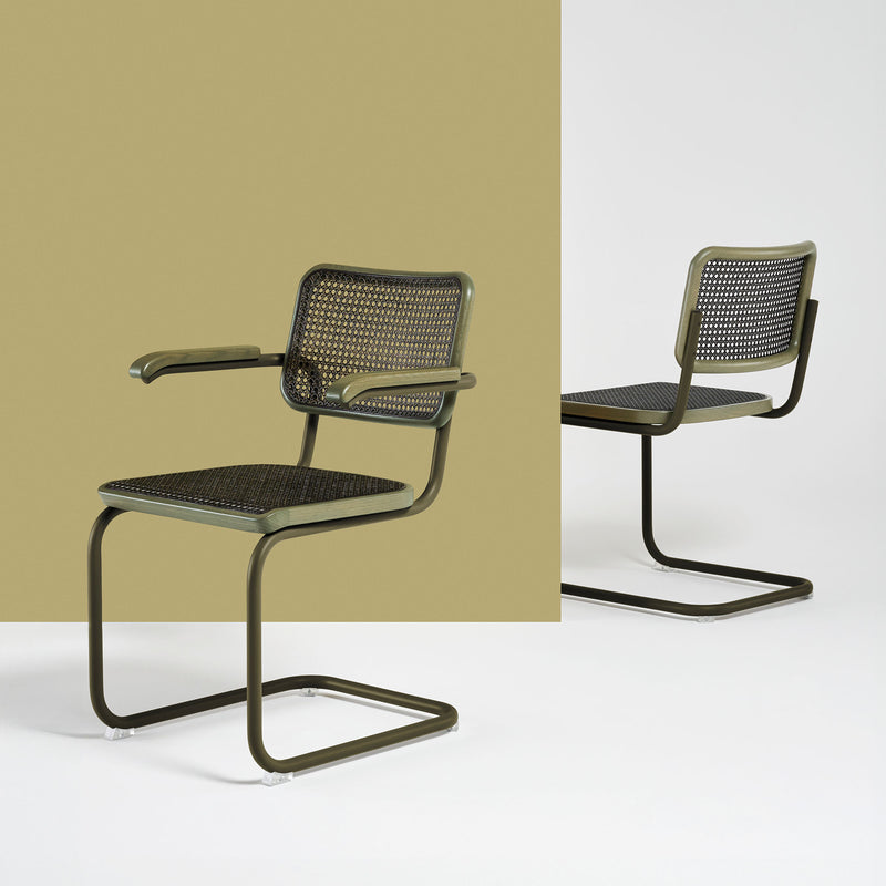 Thonet - S 32 V Stuhl | Geflecht dark / Eiche natur / salbeigrün